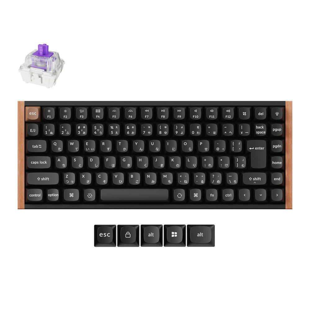 Keychron K2 HE JISスペシャルエディションの日本語配列キー、木製サイド、付属マグネットスイッチを確認できる公式商品画像