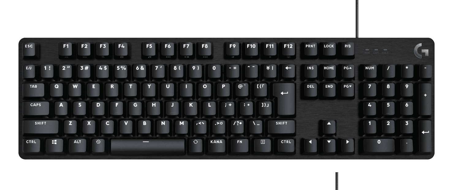 日本語配列のLogicool G413 SEフルサイズキーボードを真上から確認できるLogicool公式プレス画像。