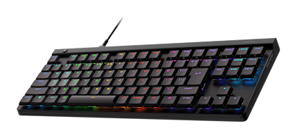 Logicool G515 RAPID TKLのRGBキーと有線ケーブルを正面寄りの角度から見た公式画像