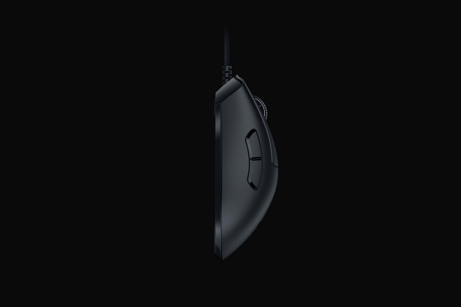 Razer DeathAdder V3 有線の左側面とサイドボタンを真横から見た公式画像